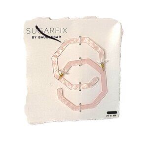 New Sugar Fix Pink Iridescent Octagon Hoop Earrings Drop Dangle Plastic